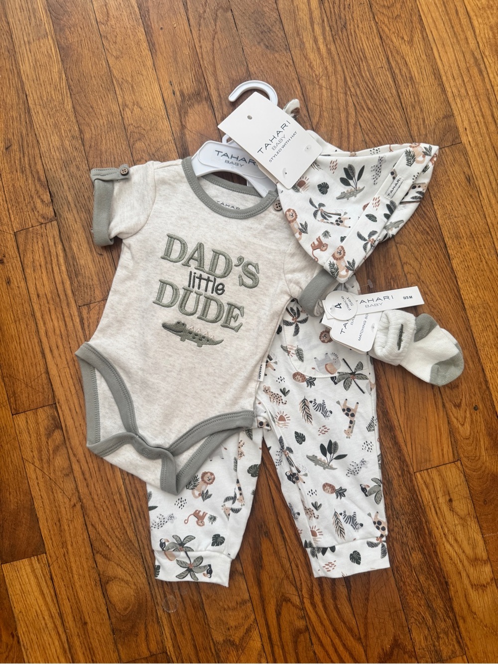 Tahari Baby Cream & Olive "Dad's Little Dude" 4-Piece Set